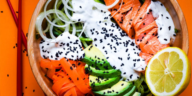 Low Carb Lachs Avocado Zhudda Bowl