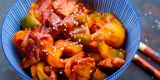 Low Carb gebratenes Schweinefleisch süß-sauer